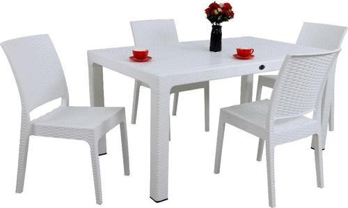 Elit Rattan 90x150 4 kişilik Elit Sandalye Masa Takımı Beyaz