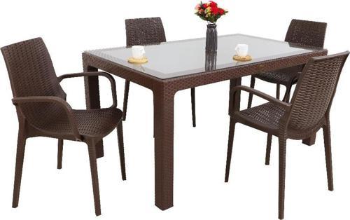 Elit Rattan 90x150 4 kişilik Nirvana Koltuk Camlı Masa Takımı Kahverengi
