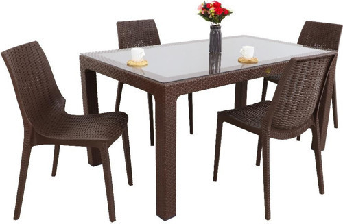 Elit Rattan 90x150 4 kişilik Nirvana Sandalye Camlı Masa Takımı