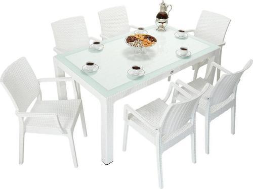 Elit Rattan 90x150 Elit Koltuk Camlı Masa Takımı BEYAZ