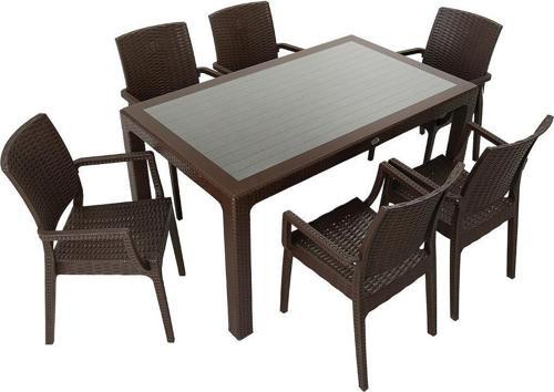 Elit Rattan 90x150 Elit Koltuk Camlı Masa Takımı KAHVERENGİ