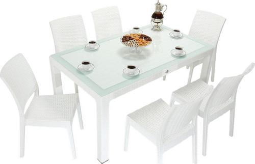 Elit Rattan 90x150 Elit Sandalye Camlı Masa Takımı BEYAZ