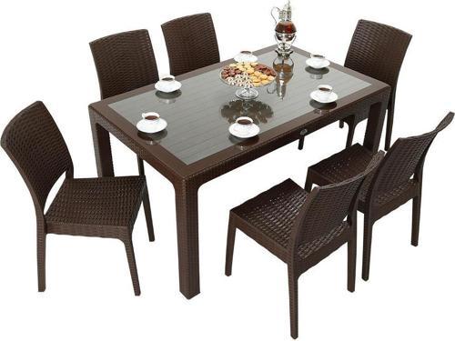 Elit Rattan 90x150 Elit Sandalye Camlı Masa Takımı KAHVERENGİ