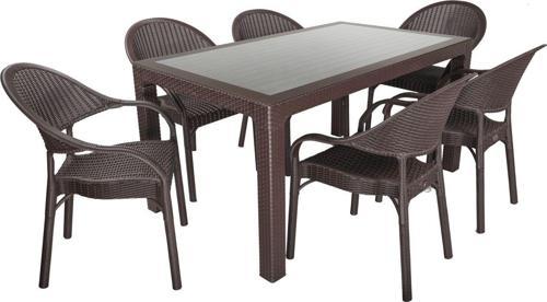 Elit Rattan 90x150 Eylül Koltuk Camlı Masa Takımı Kahverengi