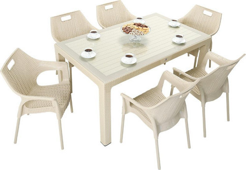 Elit Rattan 90x150 Star Koltuk Camlı Masa Takımı ÇÖLBEJİ