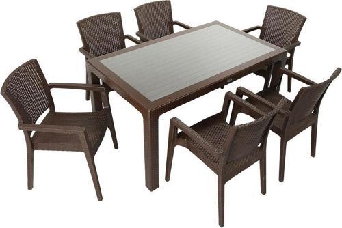 Elit Rattan 90x150 Zeus Koltuk Camlı Masa Takımı KAHVERENGİ