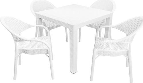Elit Rattan 90x90 Eylül Koltuk Masa Takımı Beyaz
