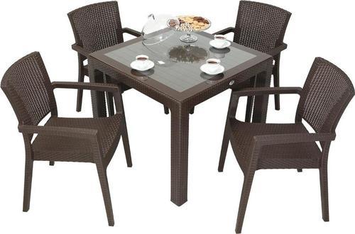 Elit Rattan 90x90 Zeus Koltuk Camlı Masa Takımı KAHVERENGİ