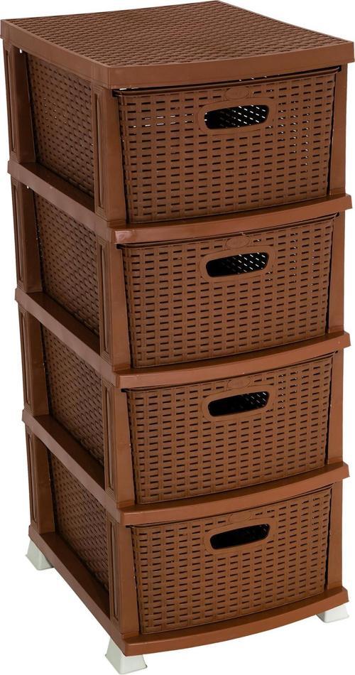 Plastik Rattan Komidin (4 Çekmeceli Sebzelik) Kahverengi