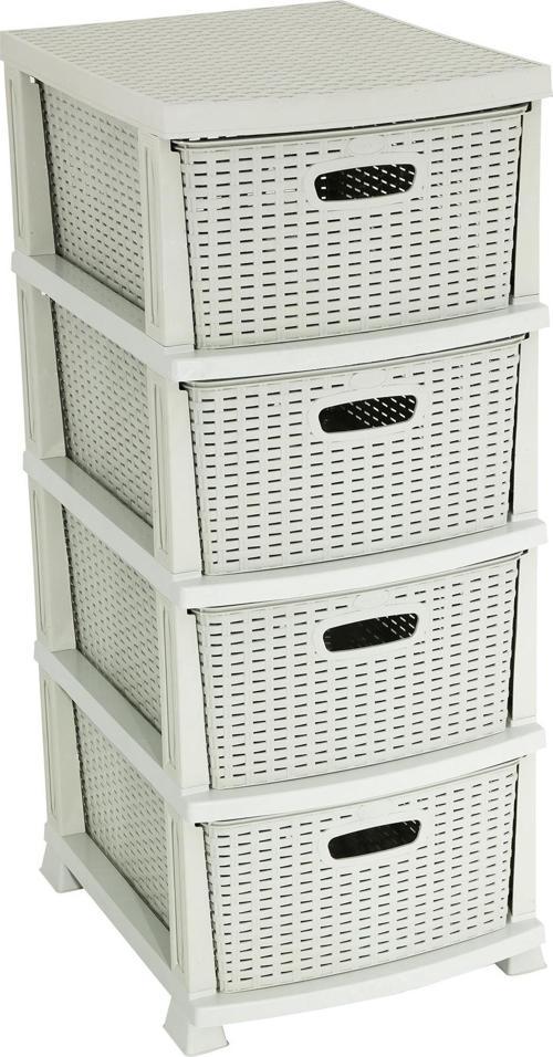 Plastik Rattan Komidin (4 Çekmeceli Sebzelik) Kirli Beyaz