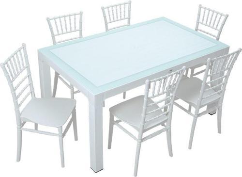 Wood 90x150 Silver Tifany Sandalye Camlı Masa Takımı Beyaz