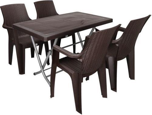 Zeugma 70x120 Katlanır Ayak 4 Kişilik Nibras Koltuk Masa Takımı Kahverengi