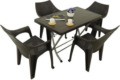 Zeugma 70x120 Katlanır Ayak 4 Kişilik Polo Koltuk Masa Takımı Kahverengi