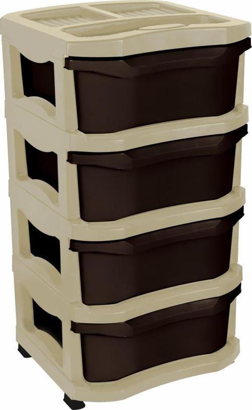 Maxi Büyük Boy Komidin (4 Çekmeceli Sebzelik) Kahverengi