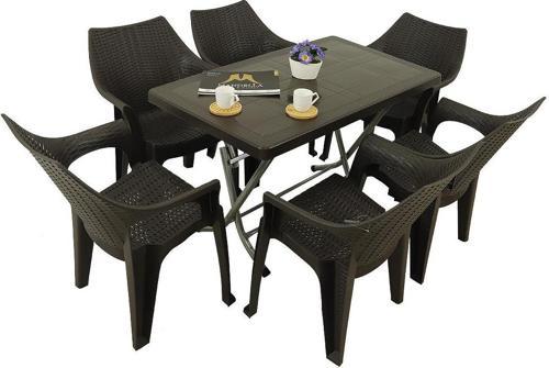 Zeugma 70x120 Katlanır Ayak 6 Kişilik Polo Koltuk Masa Takımı Kahverengi