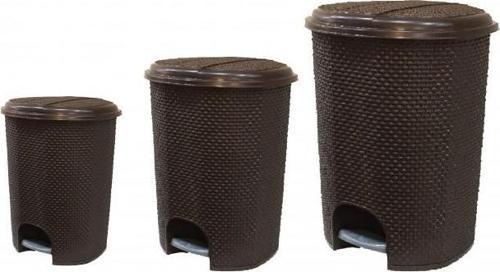 Plastik 3'lü Damla Pedallı Çöp Kovası Set (11-18-30 Lt) Kahverengi