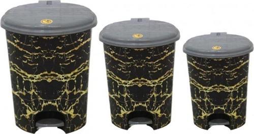 Plastik 3'lü Desenli Pedallı Çöp Kovası Set (11-18-30 Lt)