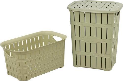 Plastik Bambu Görünümlü Kirli Çamaşır Sepeti- Çamaşır sepeti 2'li Set Çölbeji