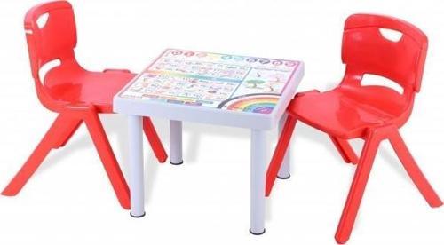Plastik Mandella Rubi İngilizce  Desenli Çocuk Masası 2 Adet Nova Büyük Çocuk Koltuk Kırmızı
