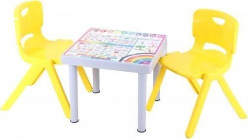 Plastik Mandella Rubi İngilizce  Desenli Çocuk Masası 2 Adet Nova Büyük Çocuk Koltuk Sarı
