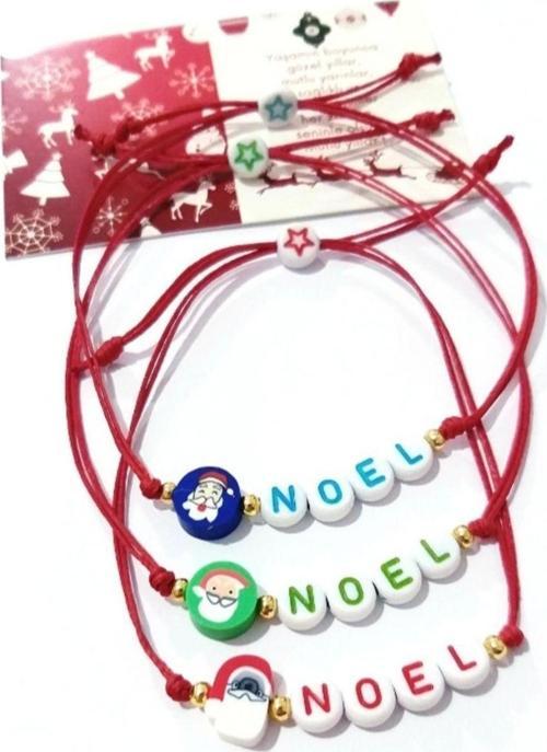 Üç Adet Noel Baba Ve NOEL Yazılı Yılbaşı Kartlı Bileklik