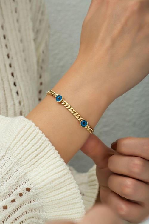 925 Ayar Altın Kaplama Nazar Gözlü Gümüş Zincir Bileklik