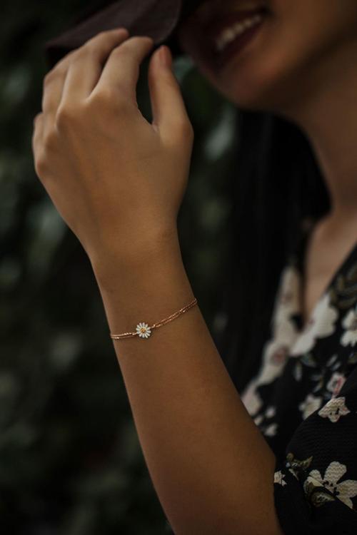 925 Ayar Çift Zincirli Gümüş Papatya Bileklik