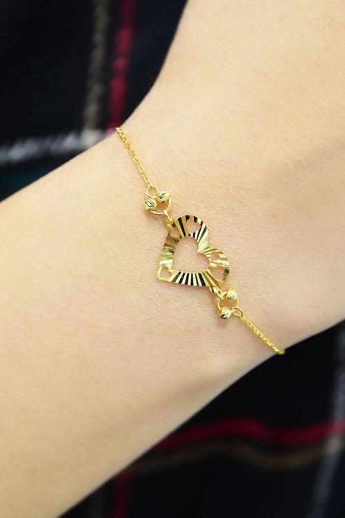 925 Ayar Gümüş Gold Kaplama Kalp Kristal Kesim Bileklik