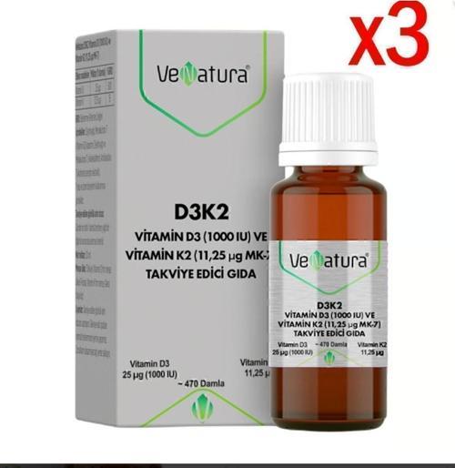 D3K2 Vitamin D3 1000 Iu 20 Ml 3 Adet