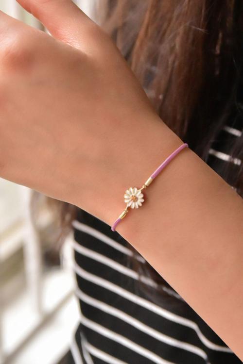 925 Ayar Gümüş Altın Kaplama Pembe Ipli Asansörlü Papatya Bileklik