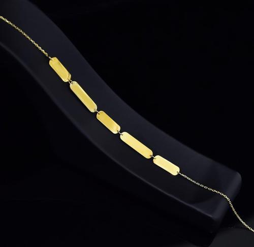 925 Ayar Gümüş Gold Kaplama Sıralı Plaka Kesme Bileklik