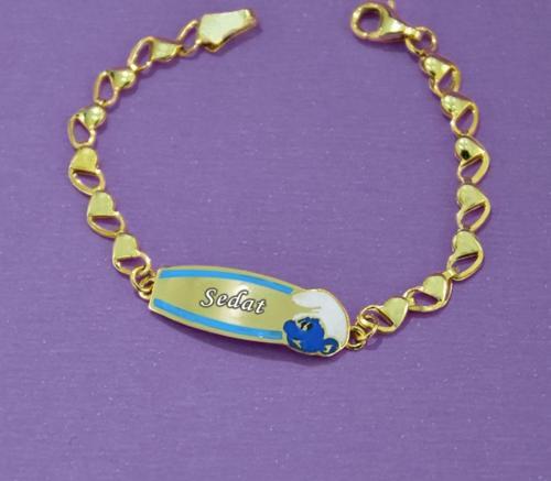 925 Ayar Gümüş Gold Kaplama Şirin Isimli Erkek Bebek Künyesi