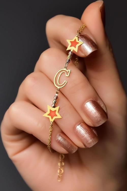 925 Ayar Gümüş Dorika Toplu Parlayan Rüya Serisi Ebruli Cam Boyalı Harfli, Dilek Yıldızı Bileklik