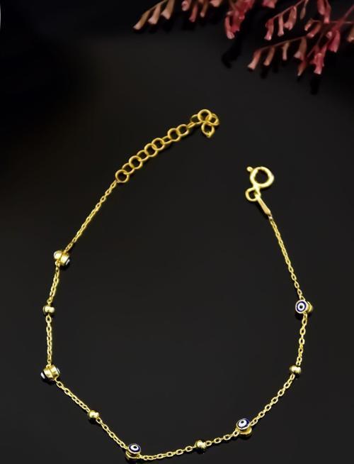 925 Ayar Gümüş Gold Kaplama Top Zincir Sallantılı Nazar Göz Bileklik
