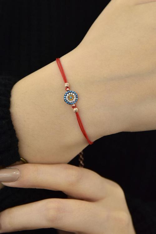 925 Ayar Gümüş Firuze Taşlı Ipli Nazar Bileklik