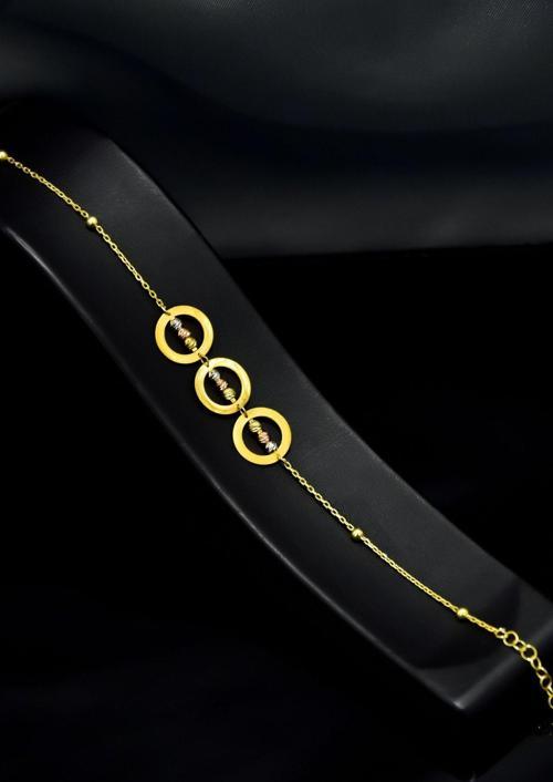 925 Ayar Gümüş Gold Kaplama Üç Halkalı Dorika Toplu Bileklik