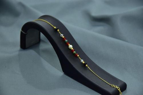 925 Ayar Gümüş Gold Kaplama Zarif Incili, Dört Renk Boncuklu Bileklik