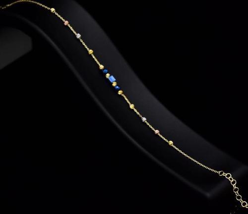 925 Ayar Gümüş Gold Kaplama Dorika Toplu ,Lacivert Kare Boncuk Bileklik