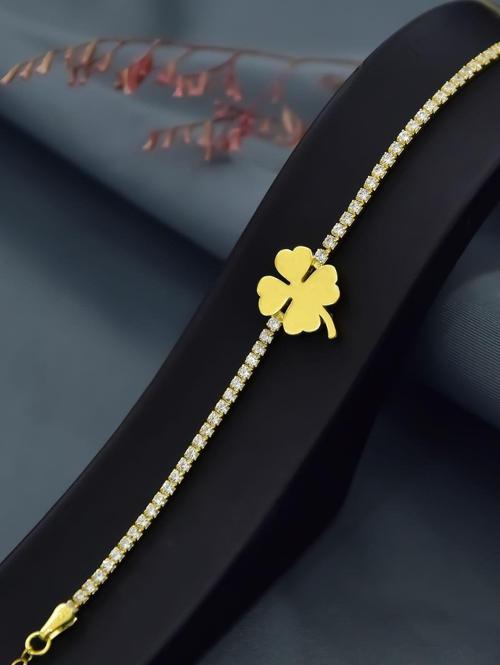 925 Ayar Gümüş Gold Kaplama Zirkon Taşlı Su Yolu Yonca Bileklik