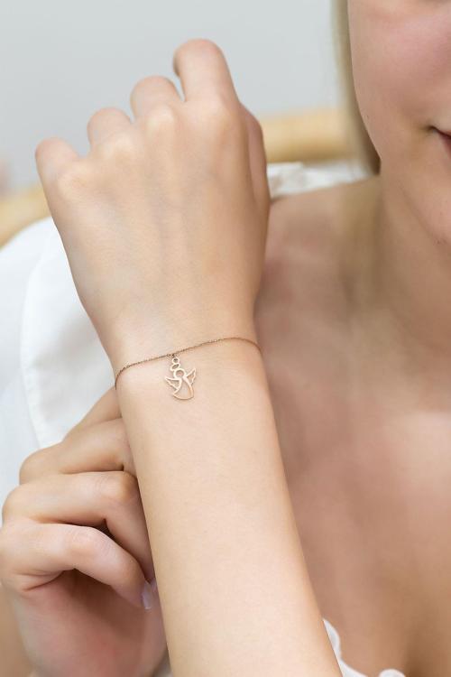 925 Ayar Rose Kaplama Melek Gümüş Bileklik