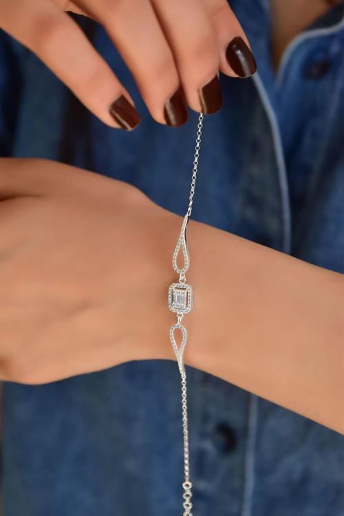 925 Ayar Gümüş Rodyum Kaplama Baget Taşlı Bileklik