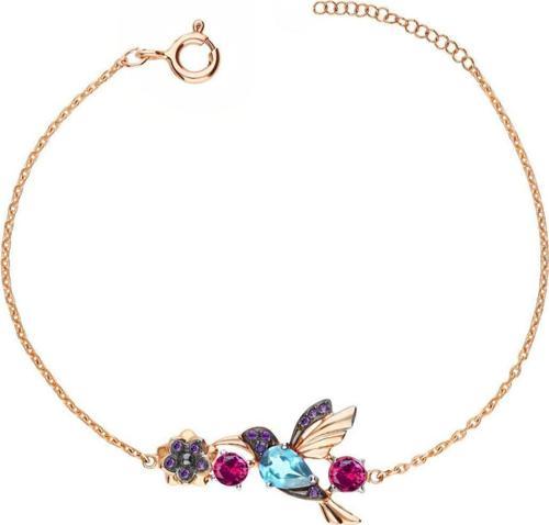 925 Ayar Gümüş Rose Kaplama Taşlı Sevgi Kuşu Bileklik