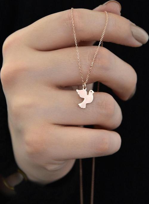 25 Ayar Gümüş Rose Altın Kaplama Güvercin Kolye
