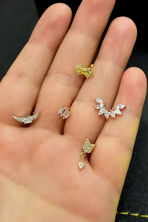 Çelik Üç Renkli 5'li Kombinli Tragus Küpe Model5