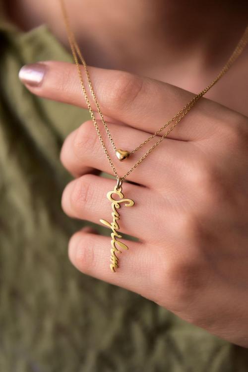 925 Ayar Gümüş Altın Kaplama 3d Kalp Ve Sevgilim Yazılı Asansörlü Kolye