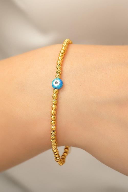 Nazar Gözü Toplu Dorica Toplu Bileklik 14 Ayar Altın Kaplama 925 Ayar Gümüş - Uvps200075