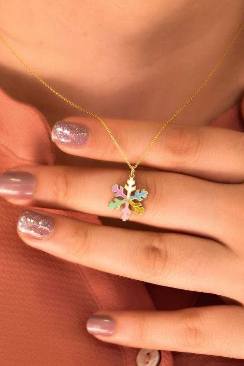 925 Ayar Gümüş Altın Kaplama Renkli Mineli Kartanesi Kadın Kolye