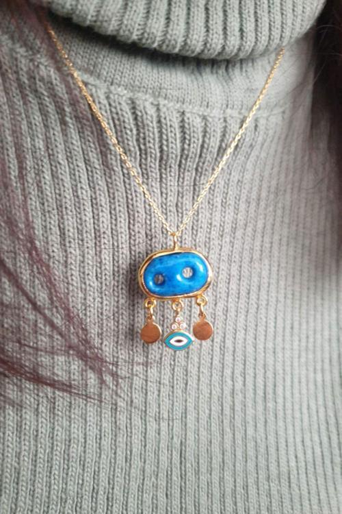 925 Ayar Gümüş Altın Kaplama Camdaki Kız Süryani Kolye