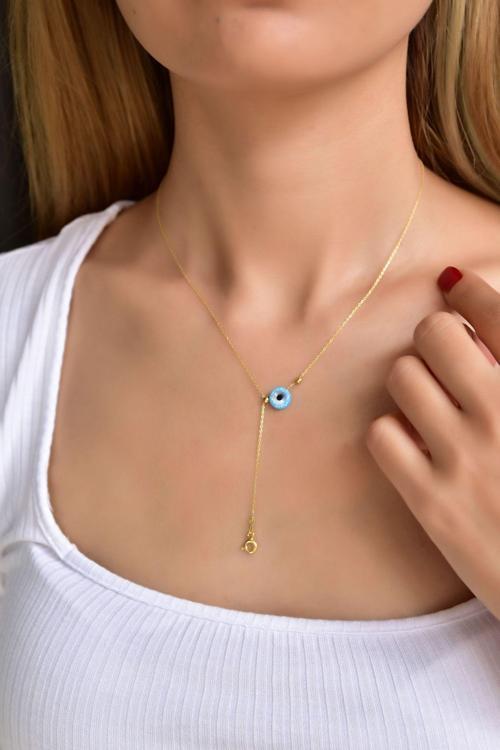 925 Ayar Gümüş Altın Kaplama Dorika Toplu Opal Taşlı Göz Kolye