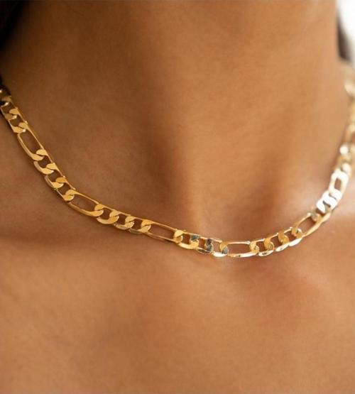 925 Ayar Gümüş Altın Kaplama Figaro Zincir Kolye